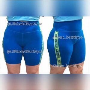 Zumba Game On High Waisted Biker Shorts Blue Neon Green Size M (E012)